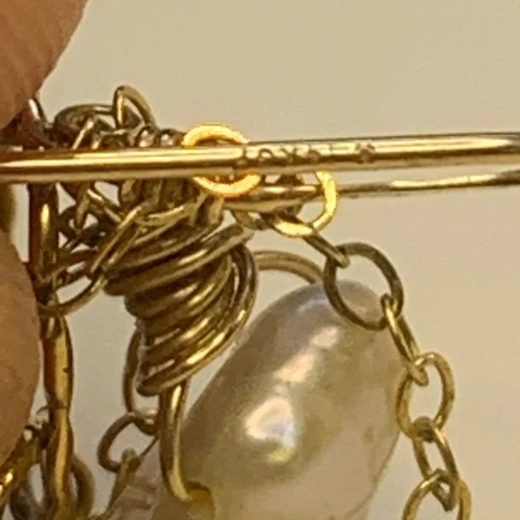 Gold Wire-Wrapped Freshwater Pearl Dangle Earrings 14kt gold filled marked 14gf - Picture 5 of 5